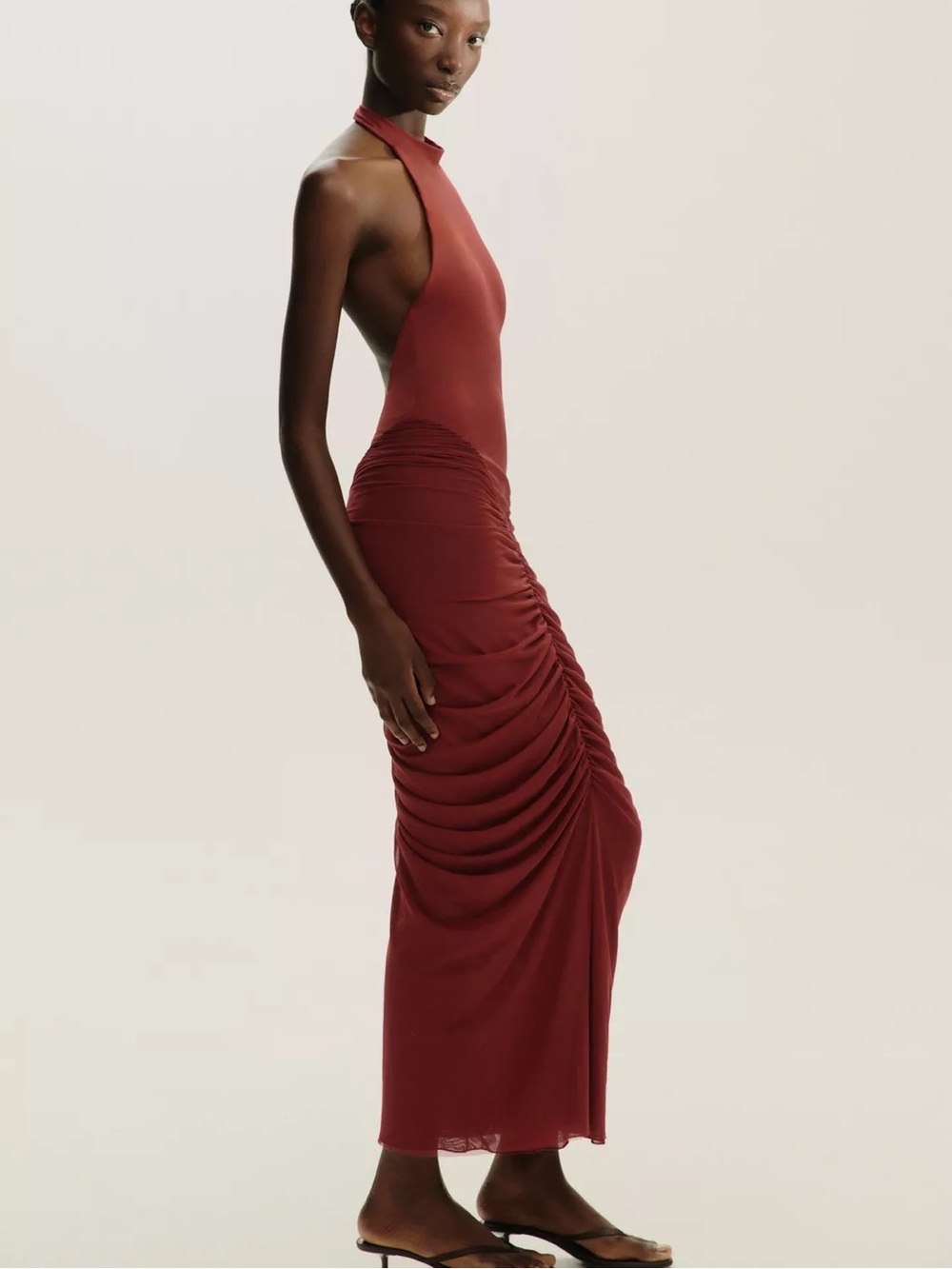 Zara NWOT contrast halter tulle combination dress wine bodycon open back Sculpt - Picture 4 of 12